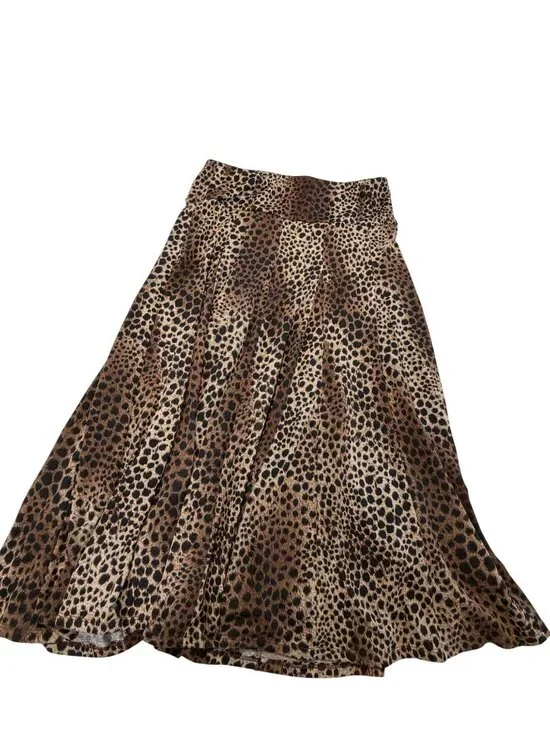 Lapis Leopard Print Swing Skirt With Belted Waist Polyester Stretchy Panel Size - Picture 4 of 12